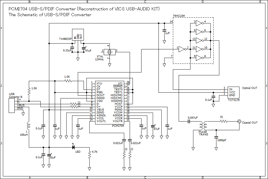 PCM2704 USB-S/PDIF Converter, The Schematic of USB-S/PDIF Converter